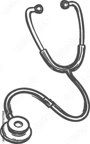 Hand drawn stethoscope sketch representing medical care and health checkups