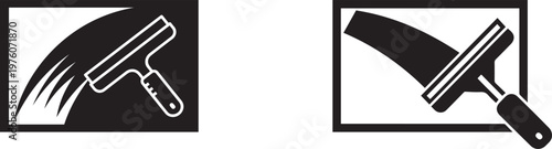 Window cleaning squeegee icons with water streaks in flat design style