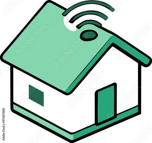 Smart home technology concept with wireless signal emanating from a stylized house icon