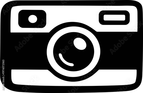 Simple black and white camera icon representing photography and creativity