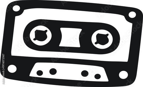 Retro cassette tape icon with a hand-drawn, vintage aesthetic for music lovers