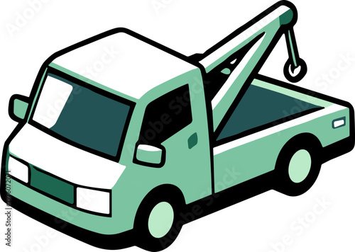 Cartoon tow truck with a crane ready to lift a vehicle for roadside assistance