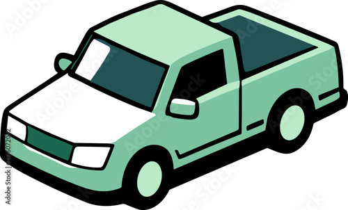 Simple cartoon illustration of a light green pickup truck in isometric view