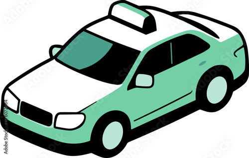 Modern taxi car illustration with a clean, minimalist design and teal accents