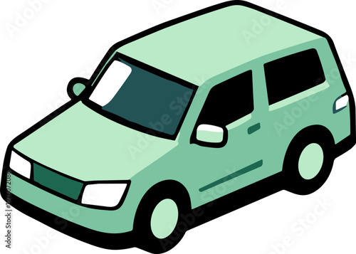 Modern light green SUV vehicle in isometric perspective, clean design