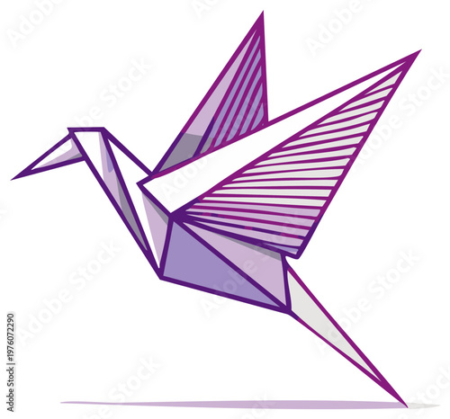 Origami Bird Illustration Purple Paper Folded Bird Craft Minimalist Design