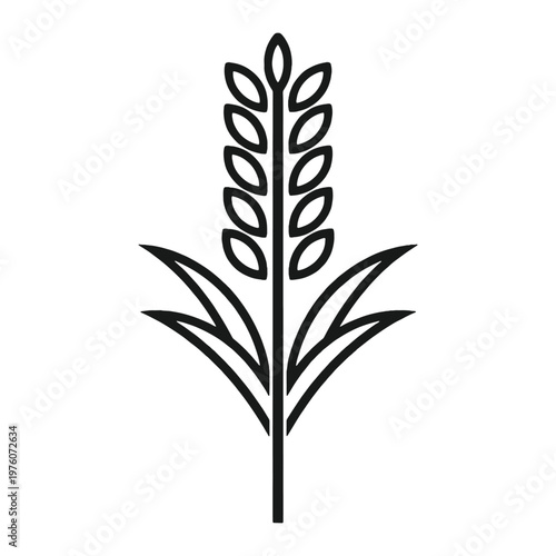 Minimal rice plant icon set vector illustration in simple line art style with black and white agricultural symbol
