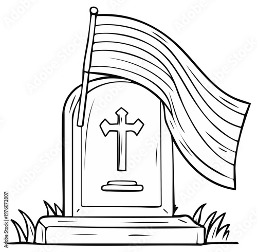 Tombstone with Christian Cross and LGBTQ Pride Flag Symbolizing Death and Remembrance of Queer Loved Ones