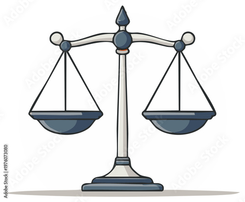 Cartoon scales of justice illustration shows equality concept for legal profession and balance symbol for law and order