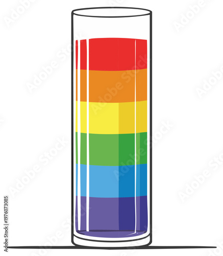 Vector illustration of a tall glass with a layered rainbow colored cocktail or drink for Pride Month
