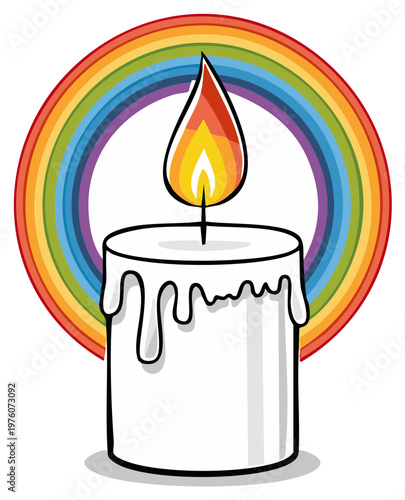 Burning Candle With Rainbow Halo Symbolizing Hope, Light, and Peace
