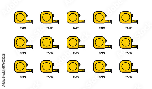 Pattern of yellow tape measures on white background