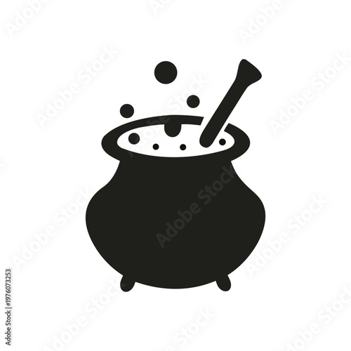Witches cauldron with bubbling potion icon, magical brew symbol on transparent background.