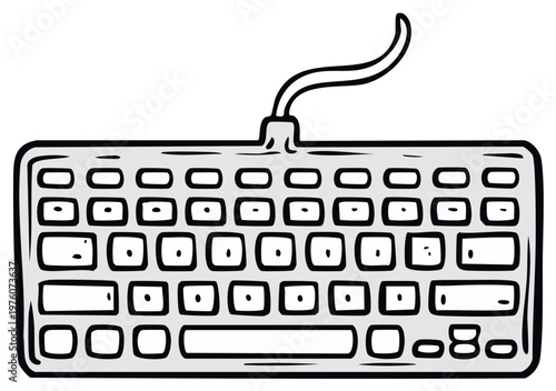 Simple Hand Drawn Keyboard with Cord Illustration