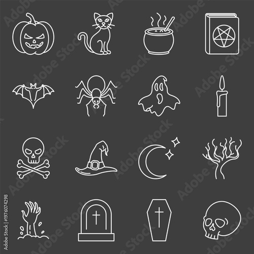 Vector Set of White Line Halloween Icons