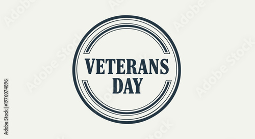 Vintage Veterans Day circular badge vector, patriotic military holiday emblem, retro navy blue stamp design for honoring american heroes