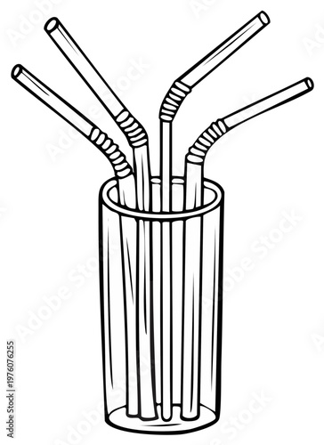 A glass filled with five drinking straws, some bent, ready for beverages