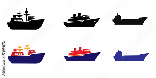 Title colorful and silhouetted boat icons a nautical collection for design projects description a set of six boat icons featuring both black