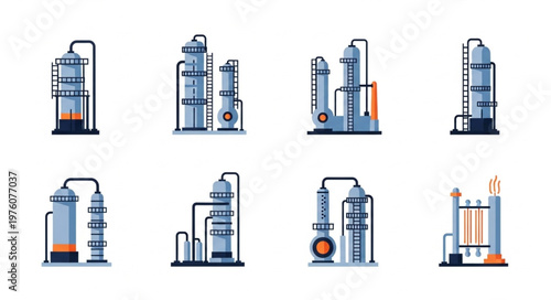 Chemical Plant Distillation Towers - Industrial Processing and Refining.
