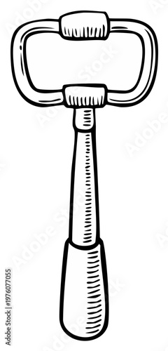 Vintage Can Opener Tool Hand Drawn Black and White Engraved Style