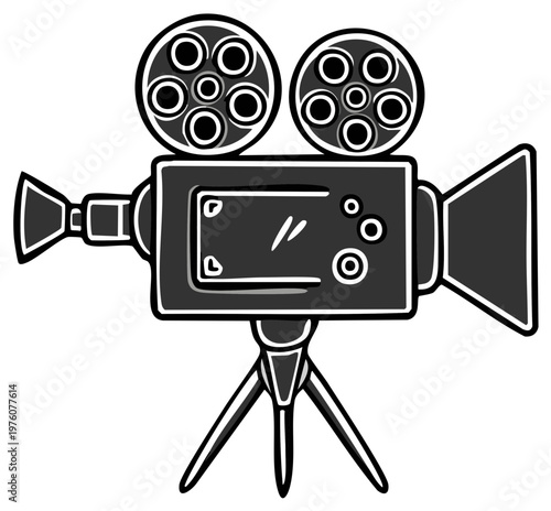 Stylized Vintage Movie Camera Illustration on Tripod Classic Film Production Equipment