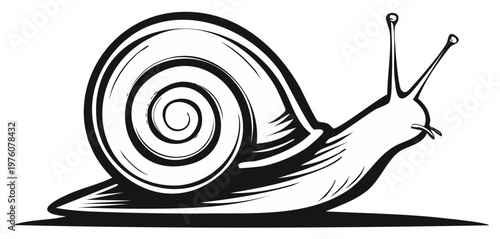 Stylized Illustration of a Snail in Motion with Antennae and Swirl Shell Detail