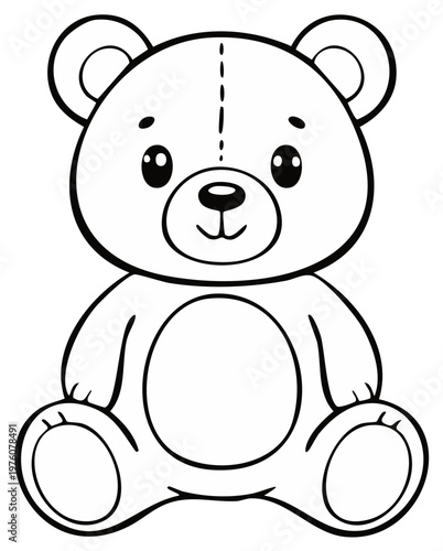 Cute Cartoon Teddy Bear Toy Illustration Outline Black and White