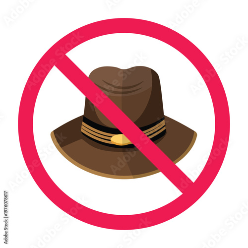 No hat sign, forbidden hat sign, hat prohibited symbol, do not wear hat symbol, no headwear allowed sign