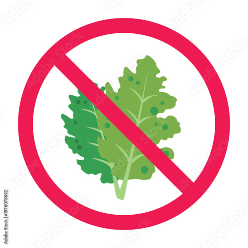 No kale sign, forbidden sign with kale vegetable icon, kale leaf prohibited symbol, do not eat kale symbol