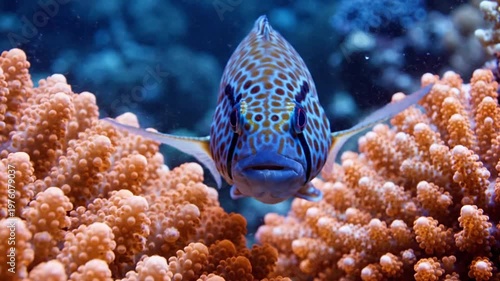 Fish between Coral Reef Close Up.