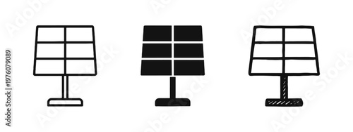 Solar Panel Icons Set - Photovoltaic Energy Symbols for Clean and Renewable Power Sources
