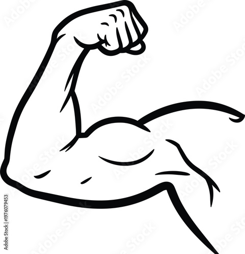 Strong arm muscle vector illustration with flexing bicep, fitness strength symbol, and bodybuilding icon in minimal line style