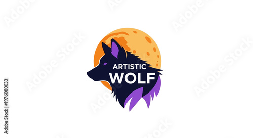 Artistic Wolf Logo with Full Moon - Modern Stylized Animal Icon