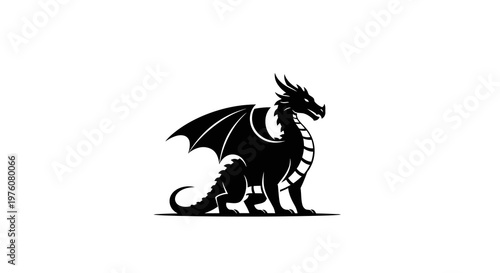Black Dragon Silhouette Illustration - Mythical Creature, Fantasy Icon