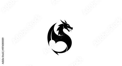 Black Dragon Silhouette Logo on White Background