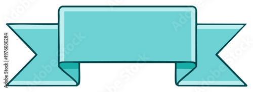 Aquamarine Ribbon Banner with Borders for Text or Message Decoration Element