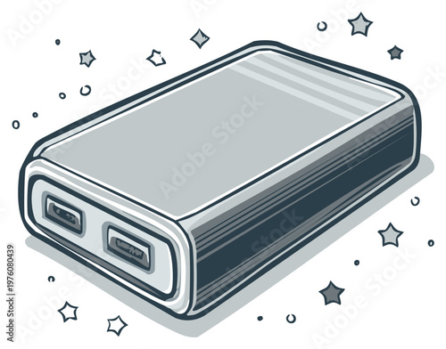 Modern Portable Electronic Device Charging Power Bank with USB Ports