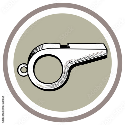 Stylized Illustration of a Silver Whistle with a Circular Handle