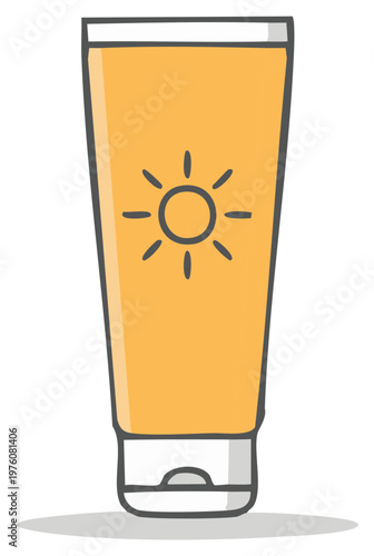 Sunscreen Tube Illustration with Sun Symbol, Protection from Sunlight, Beach Vacation