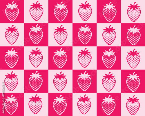 Modern flat design fruit wallpaper featuring minimalist pink strawberries