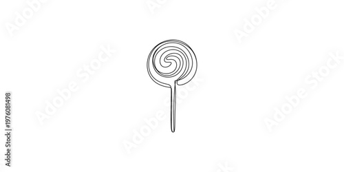 A black line drawing of a swirly lollipop on a stick candy sweet treat dessert