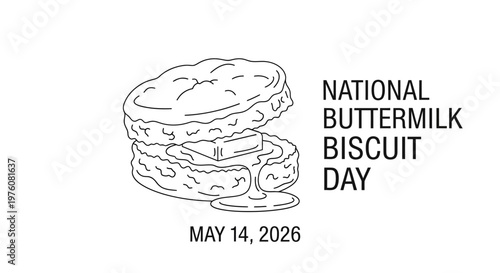 National Buttermilk Biscuit Day celebration with stacked biscuits isolated on background