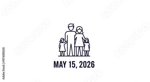 line art family of four with date may 15, 2026 isolated on background