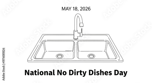 line art design of kitchen sink with faucet on National No Dirty Dishes Day isolated on background