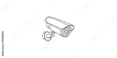 Line drawing of a security camera with a wall mount cctv illustration black and white