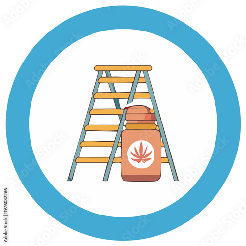 Cannabis product bottle with medical symbol near ladder illustration