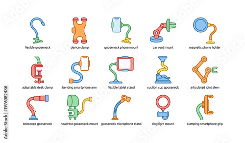 Colorful smartphone and tablet holders collection with versatile mounts