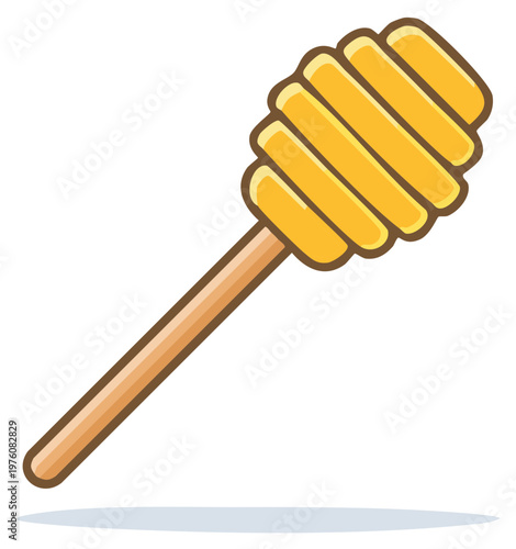 Isolated wooden honey dipper wand with sweet golden syrup cartoon vector illustration