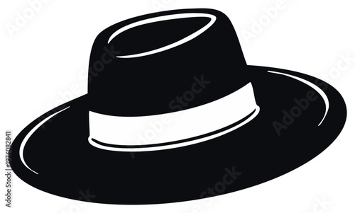 Elegant Black and White Fedora Hat Illustration Fashionable Headwear