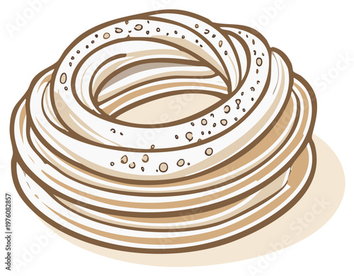 Delicious coiled dough pastry ring illustration with sweet textured sugary topping